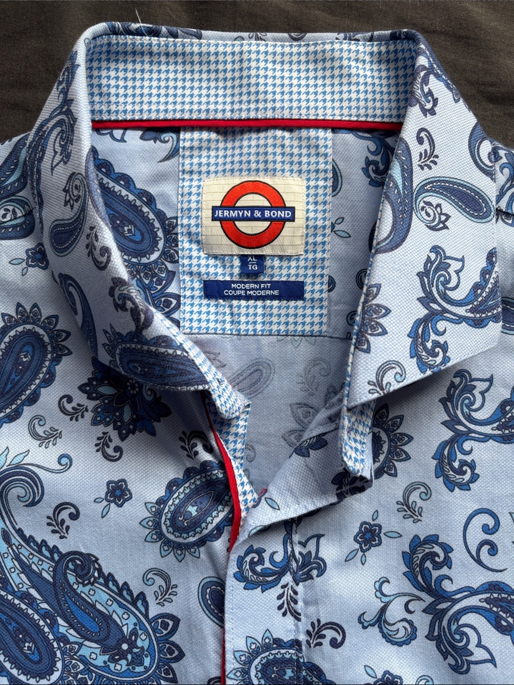 JERMYN & BOND 100 Percent Cotton Long Sleeved Modern Fit Blue Paisley Shirt VIDE
